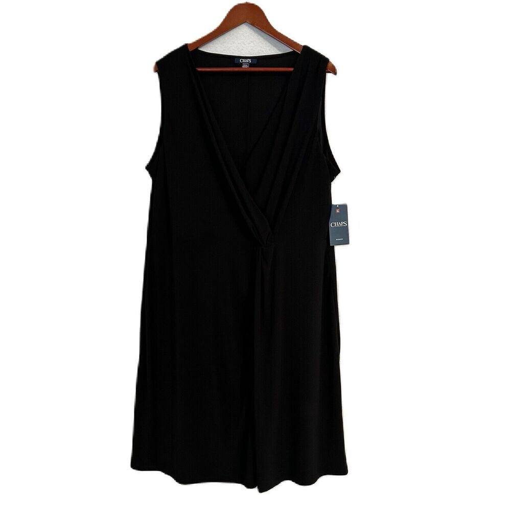 Chaps Dress Women 20W Black Faux Wrap Stretch LBD Comfy Business Casual Plus NWT